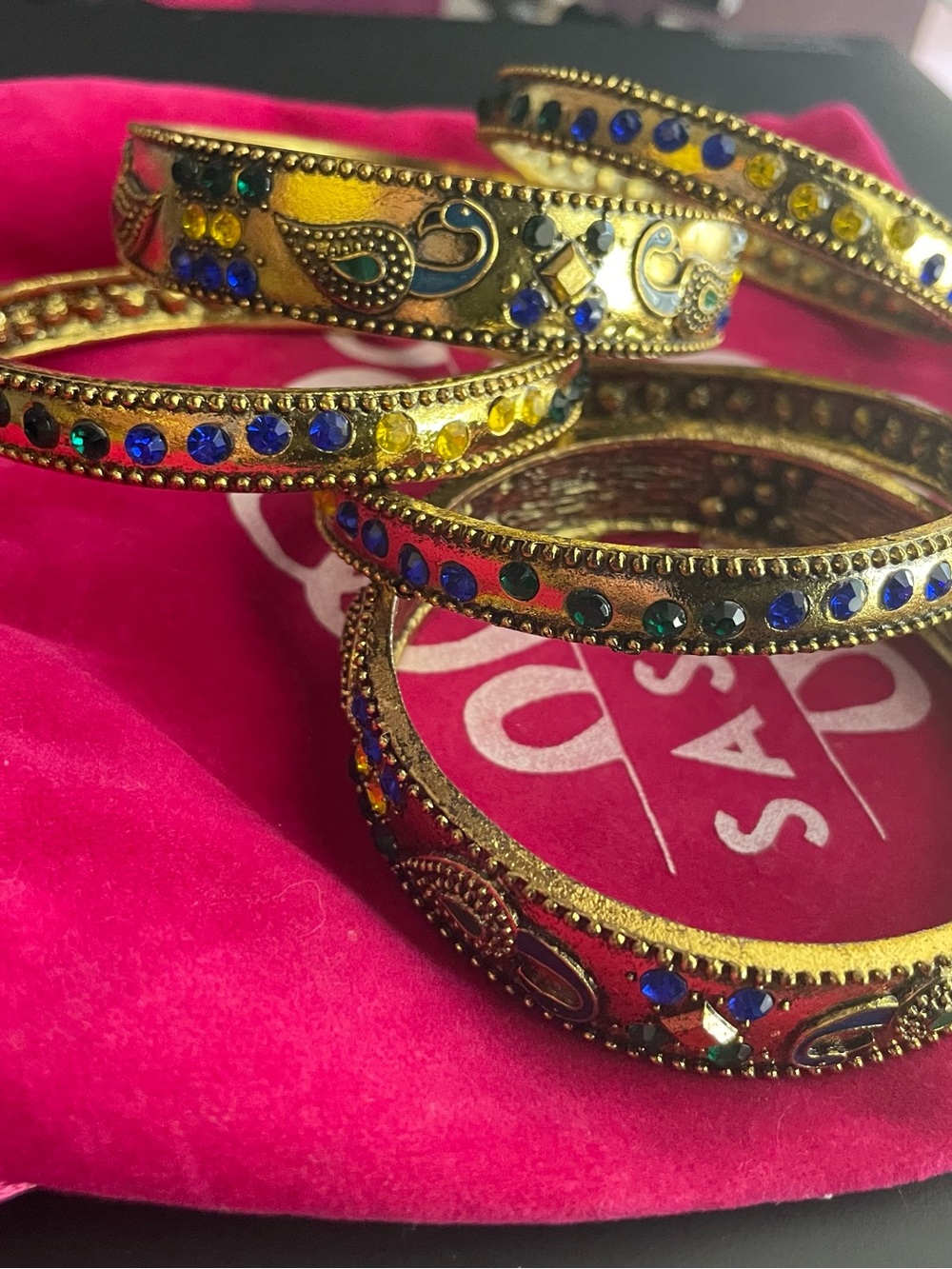 Sassy Jones Handcrafted Gold-Tone Multicolor Crystal Bangle Set - Women Jewelry
